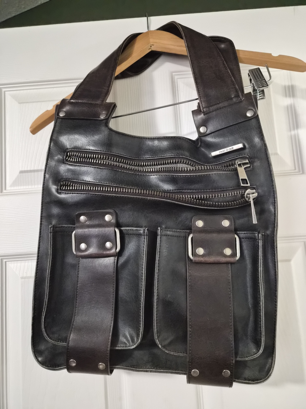Matt & Nat Black and Dark Brown Vegan Leather Hobo Bag